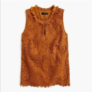 J Crew Lace Ruffle-Neck Top in Deep Copper - XS